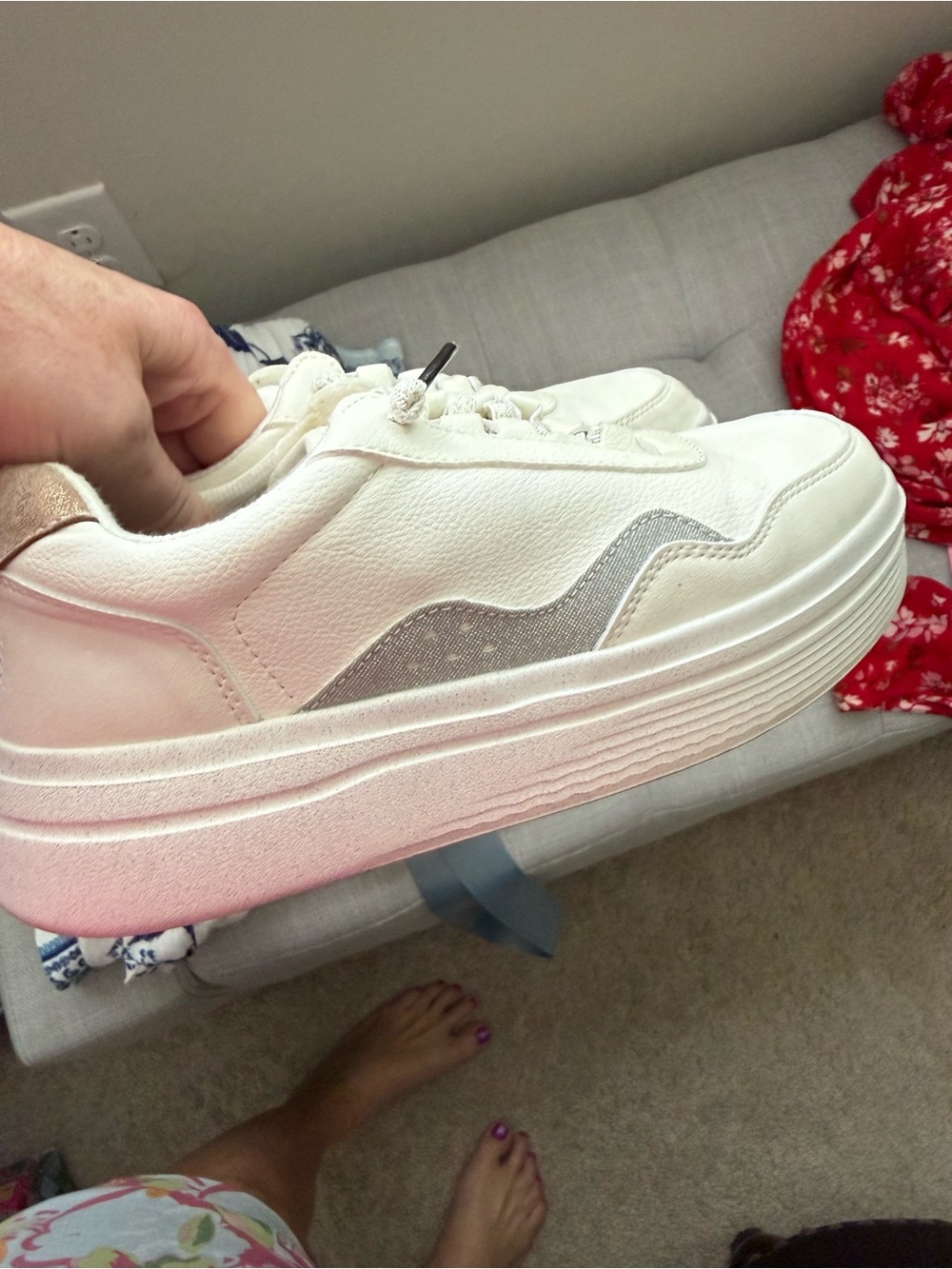 Hey Dude White Sneakers with Silver Accent